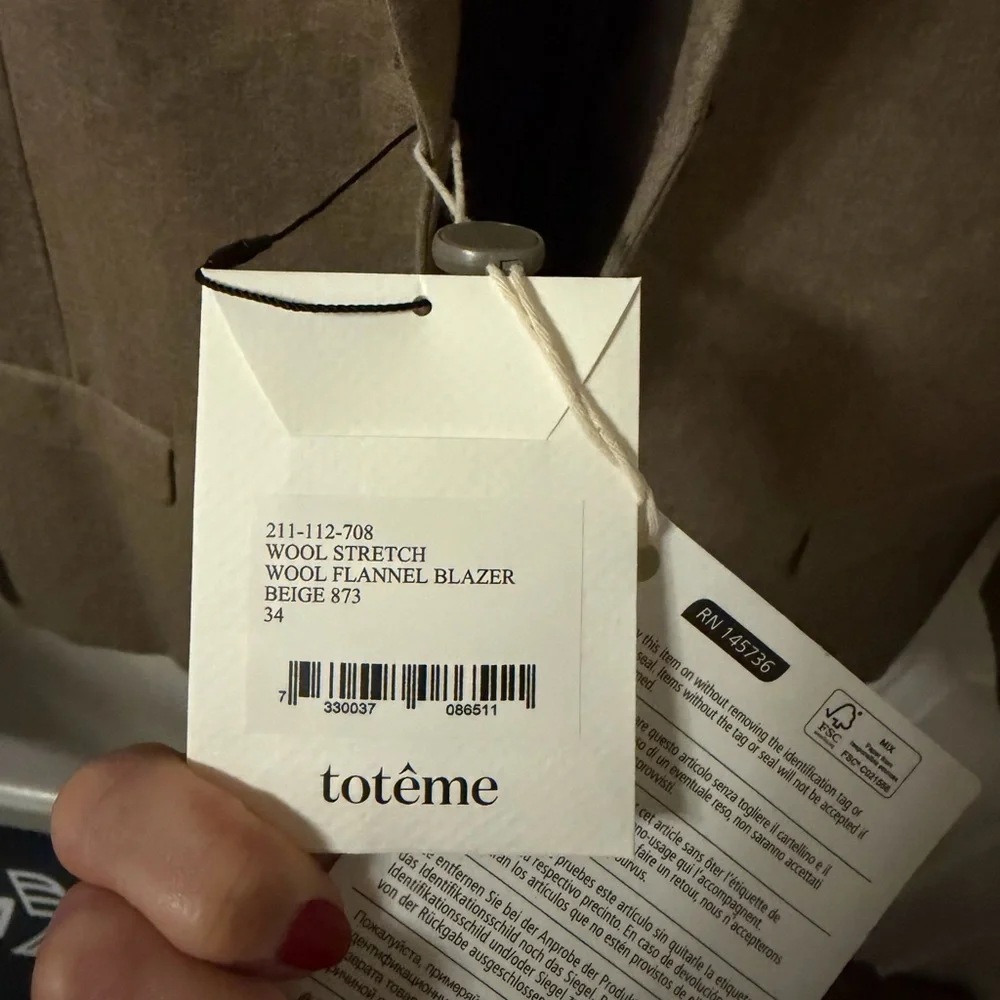 Totême Wool Flannel Blazer NWT Beige 34 Luxury Minimalist - Picture 6 of 8